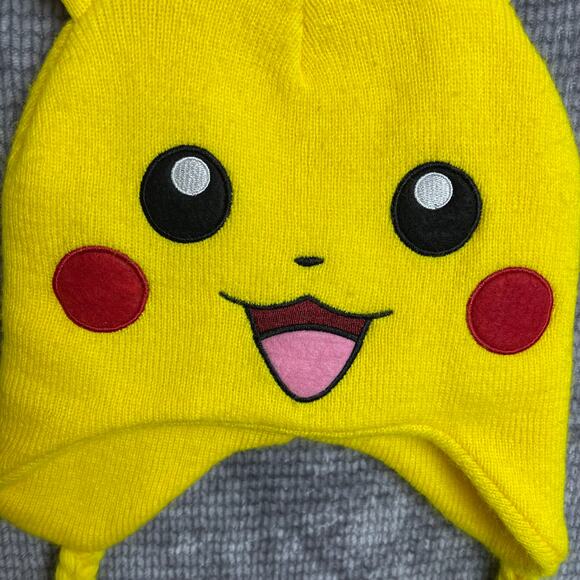 Pokémon Pikachu Face Open Mouth Knit Hat Beanie 2015 adult 4 inch Side Braids - Picture 2 of 8